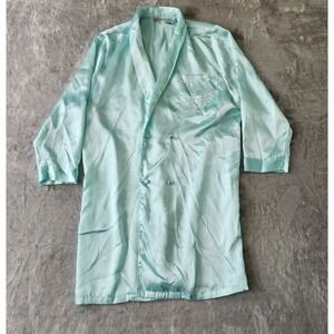 Vintage Sedu Button Wrap Satin Baby Blue Robe Housecoat Women's Medium